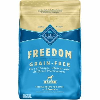 Blue Buffalo Freedom Adult Grain-Free Chicken Recipe Dry Dog Food My dog suffered from skin allergies and a friend told us their dog had the same problem and started feeding his dog Blue Freedom Grain Free dog food and his dogs skin cleared up, so I thought I’ll give it a try