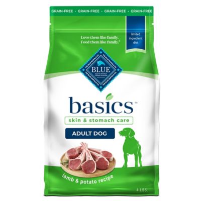 Blue Buffalo Basics Adult Grain-Free Dry Dog Food for Skin & Stomach Care, Lamb & Potato Recipe, 4-lb Bag