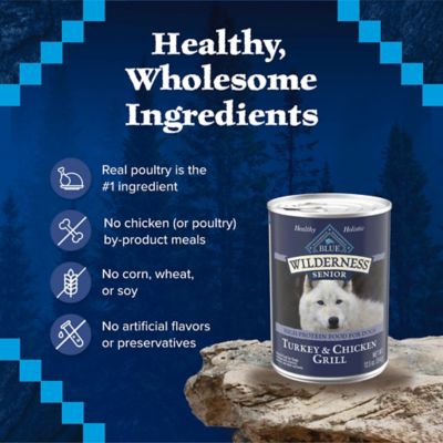 Image showing 5 th Blue Buffalo Wilderness High Protein, Natural Senior Wet Dog Food, Turkey & Chicken Grill 12.5-oz. Can