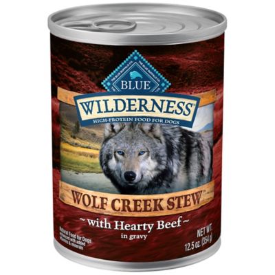 Blue Buffalo Wilderness Wolf Creek Stew Adult Grain-Free Beef Stew in Gravy Wet Dog Food, 12.5 oz. Can Also using grain free dog food has caused my dog to not have a seizure in 15 months!