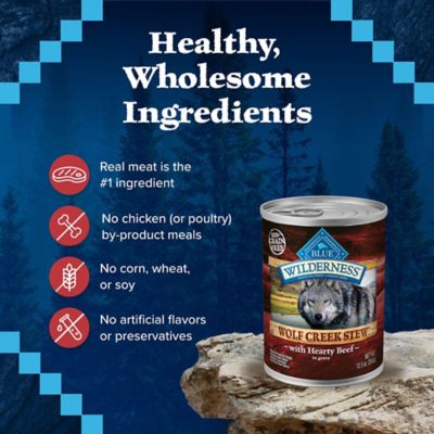 Image showing 5 th Blue Buffalo Wilderness Wolf Creek Stew Adult Grain-Free Beef Stew in Gravy Wet Dog Food, 12.5 oz. Can