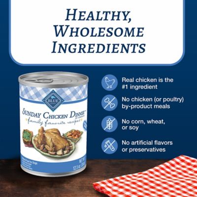 Image showing  BLUE Family Favorites Sunday Chicken Adult Chicken Chunks Wet Dog Food, 12.5 oz. Can, Pack of 12