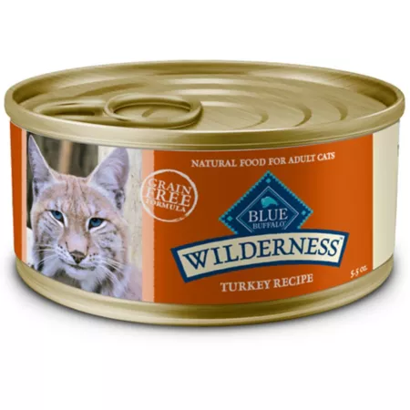 Blue Buffalo Wilderness Natural Adult Wet Cat Food High Protein Grain Free Turkey Pate 5.5 oz. Wet Cat Food