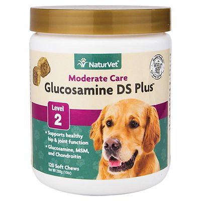 NaturVet Glucosamine DS Plus Level 2 Moderate Care Soft Chew Hip and Joint Supplement for Dogs and Cats, 0.87 lb., 120 ct.