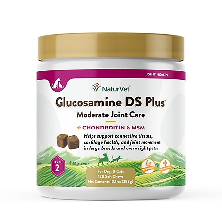 NaturVet Glucosamine DS Plus Level 2 Moderate Care Soft Chew Hip and Joint Supplement for Dogs and Cats, 0.87 lb., 120 ct.