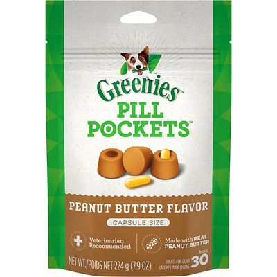 Greenies Peanut Butter Flavor Capsule Size Natural Soft Pill Pocket Dog Treats, 7.9 oz., 30 ct.