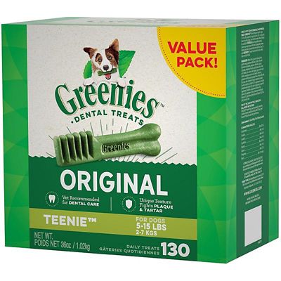 Greenies Original Natural Dental Care Dog Chew Treats, Teenie, 36 oz., 130 ct.