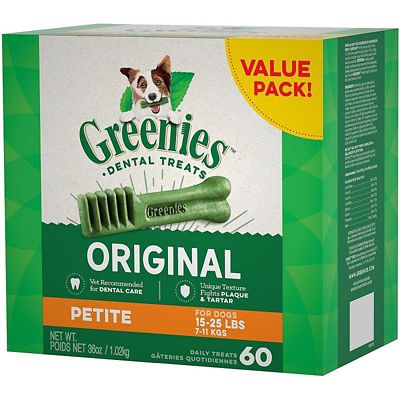 Greenies Original Petite Natural Dog Dental Care Chews Oral Health Dog Treats, 36 oz. Pack (60 Treats)