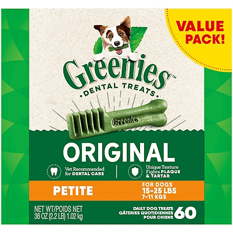 Greenies Original Petite Natural Dog Dental Care Chews Oral Health Dog Treats, 36 oz. (60 Treats)