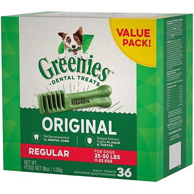 Greenies Original Natural Dog Dental Care Dog Chew Treats, Regular, 36 oz., 36 ct.