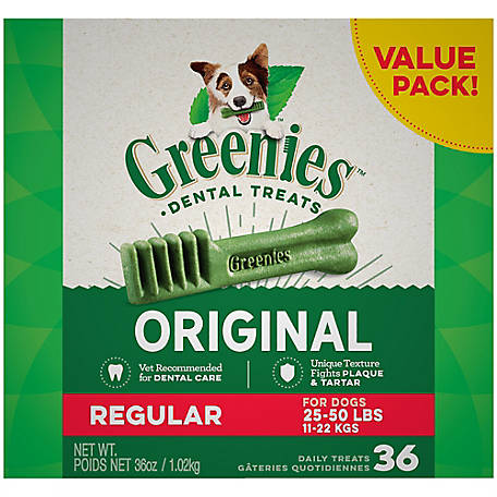 Greenies Original Regular Natural Dog Dental Care Chews Oral Health Dog Treats, 36 oz. (36 Treats)