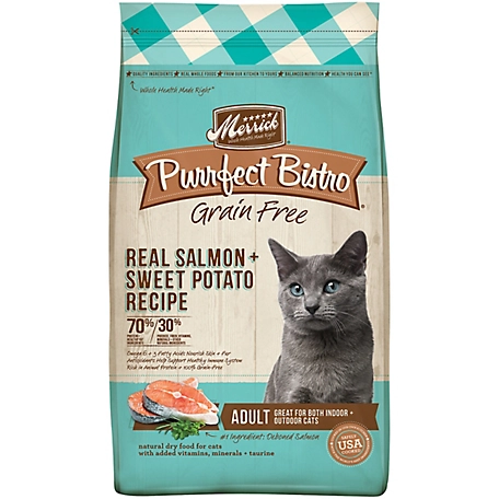 Merrick Purrfect Bistro Grain Free Natural Dry Cat Food For Adult Cats, Real Salmon And Sweet Potato Recipe - 4 lb. Bag