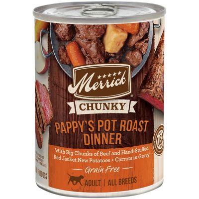Merrick Grain Free Chunky Pappy's Pot Roast All Life Stages Beef Chunks Wet Dog Food, 12.7 oz. Can