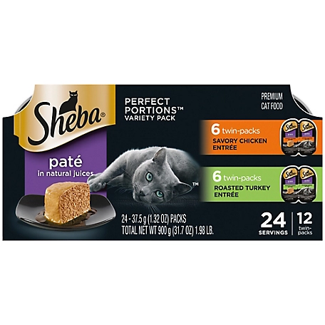 Sheba Adult Grain-Free Savory Chicken and Turkey Pate Wet Cat Food Variety pk., 2.6 oz. Tray, Pack of 12