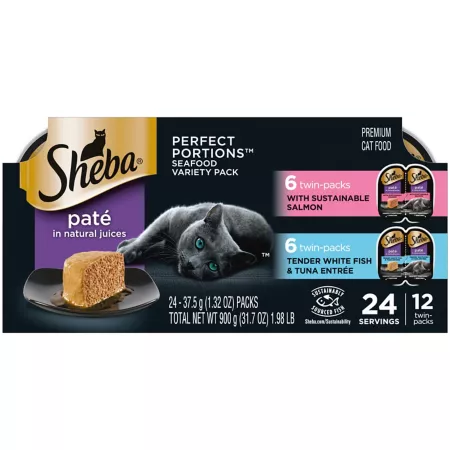 Sheba All Life Stages Grain-Free Delicate Salmon Whitefish and Tuna Pâté Wet Cat Food Variety 2.6 oz Box pack of 24 Wet Cat Food