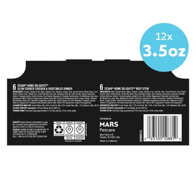 Image showing 6 th Cesar Home Delights Adult Beef Stew and Slow Cooked Chicken Wet Dog Food Variety pk., 3.5 oz., 12 pk.