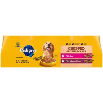Image showing 9 th Pedigree Chopped Ground Dinner Wet Dog Food Filet Mignon & Beef Variety pk., 13.2 oz. Cans 12 Pack