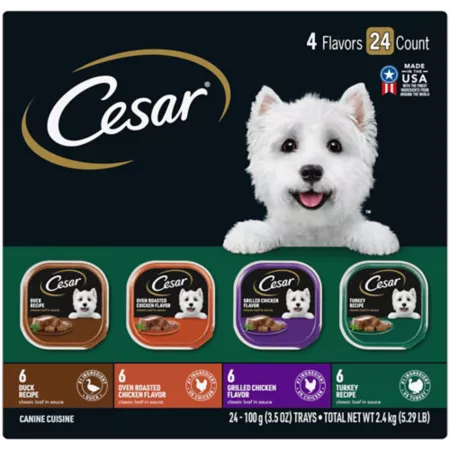 Cesar Classic Loaf Small Adult Breed Chicken Turkey and Duck Pate Wet Dog Food Variety pk 3.5 oz 24 Tray Pack Wet Dog Food