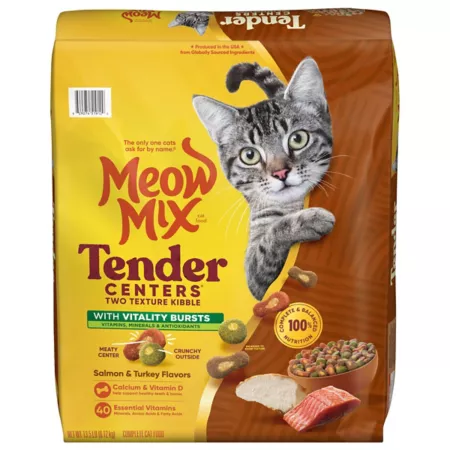 Meow Mix Tender Centers All Life Stages Salmon and Turkey Recipe Indoor/Outdoor Dry Cat Food 13.5 lb Bag Dry Cat Food