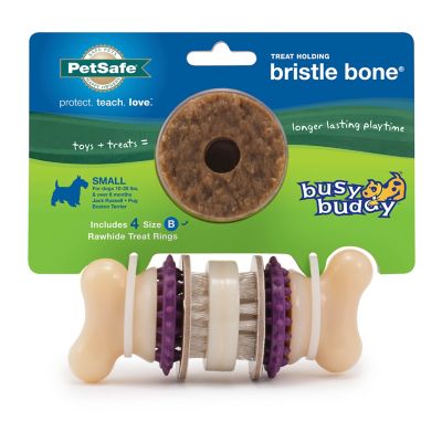 PetSafe Busy Buddy Bristle Bone Dog Chew Toy, Small I bought this because I wanted to get my dogs a new toy! It really does keep them busy! They enjoy this!!