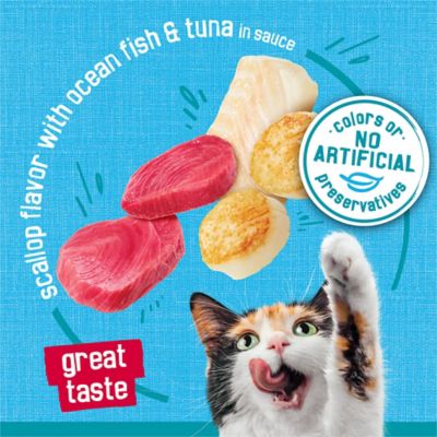 Image showing  Wet Cat Food Tasty Treasures With Ocean Fish and Tuna in Sauce (Scallop Flavor), 5.5 oz.