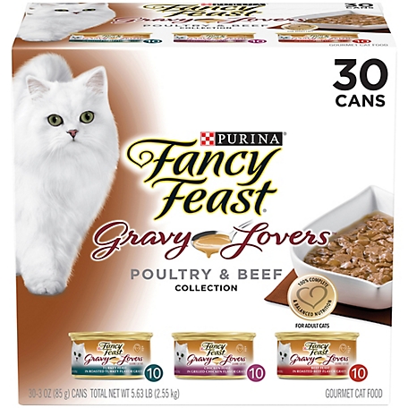 Fancy Feast Gravy Lovers Adult Chicken, Turkey and Beef in Gravy Wet Cat Food Variety Pack, 3 oz. Can, Pack of 30