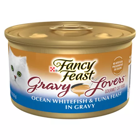 Fancy Feast Gravy Lovers Ocean Whitefish and Tuna Feast Gourmet Cat Food in Wet Gravy 3 oz. Wet Cat Food