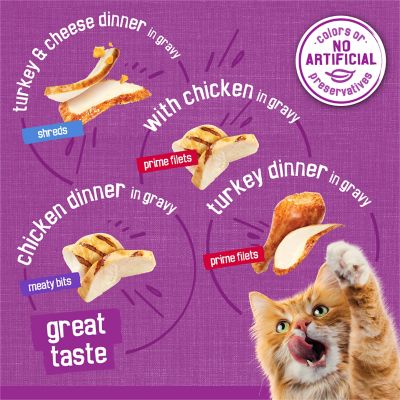 Image showing  Meaty Bits and Prime Filets Adult Turkey and Chicken in Gravy Wet Cat Food Variety Pack, 5.5 oz., 32 Cans