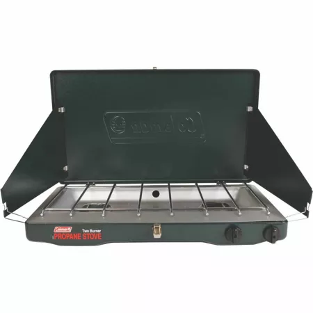 Coleman Classic 2-Burner Stove with Removable Grill and Aluminized Cooktop Green Camp Stoves