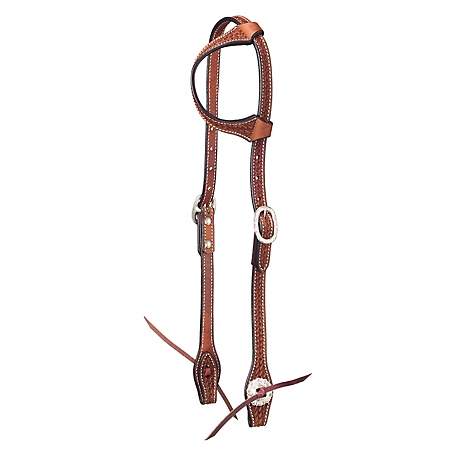 Tough-1 Leather Basket Stamped One Ear Headstall with Silver Hardware
