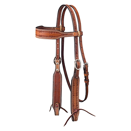 Tough-1 Leather Barbwire Wide Brow Headstall, Medium Oil