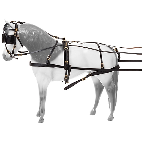 Tough-1 Leather Miniature Horse Driving Harness with Brass