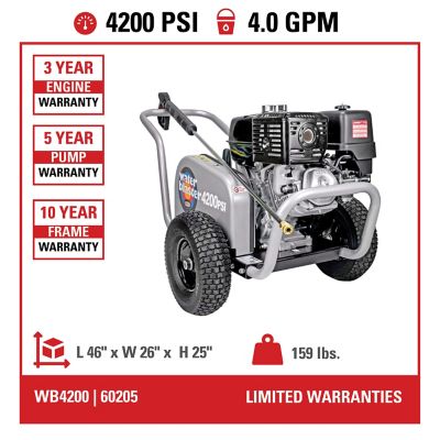 Image showing  4,200 PSI 4 GPM Gas Cold Water Blaster Pressure Washer with Triplex Plunger Pump, Honda GX390 Engine, 49-State