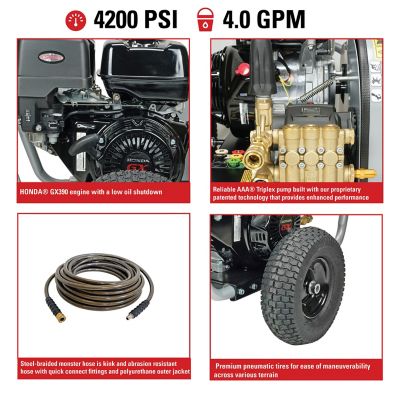 Image showing  4,200 PSI 4 GPM Gas Cold Water Blaster Pressure Washer with Triplex Plunger Pump, Honda GX390 Engine, 49-State