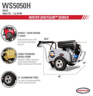 Image showing  5,000 PSI 5 GPM Electric Cold Water Shotgun Pressure Washer with COMET Triplex Plunger Pump, Honda GX690 Engine