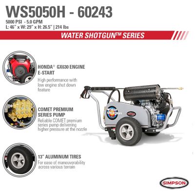 Image showing  5,000 PSI 5 GPM Electric Cold Water Shotgun Pressure Washer with COMET Triplex Plunger Pump, Honda GX690 Engine