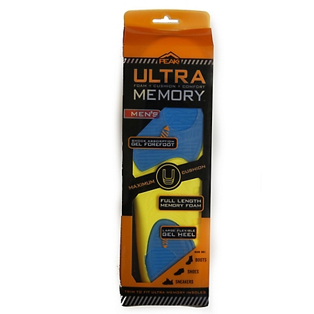 PEAK Men's Ultra Memory Insole, 2 Large Gel Shock Absorption Zones, 12 in. x 4 in. x 1-1/2 in.