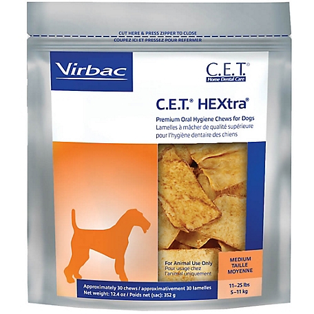 C.E.T. HEXtra Premium Beef Flavor Oral Hygiene Chew Dog Treats for Medium Dogs, 30 ct.