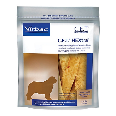 C.E.T. HEXtra Premium Beef Flavor Oral Hygiene Chew Dog Treats for Extra Large Dogs, 30 ct.