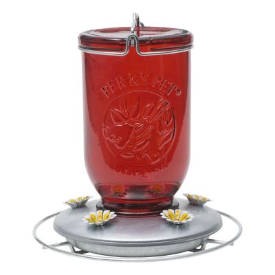 Perky-Pet Mason Jar Glass Hummingbird Feeder, 32 oz. Capacity, Red