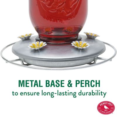 Image showing  32 oz. Mason Jar Glass Hummingbird Feeder, Red