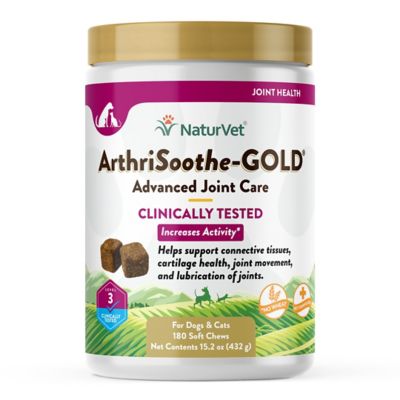 NaturVet ArthriSoothe-GOLD Clinically Tested Advanced Care Soft Chew Hip and Joint Supplement for Dogs and Cats, 180 ct.