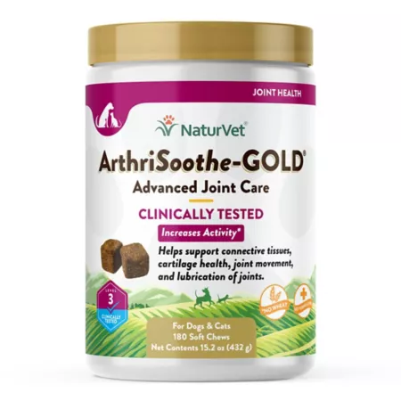 NaturVet ArthriSoothe-GOLD Clinically Tested Gentle Chewable Hip and Joint Supplement for Dogs and Cats 180 ct Dog Hip & Joint Care