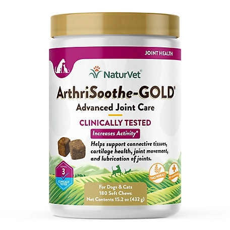 NaturVet ArthriSoothe-GOLD Clinically Tested Advanced Care Soft Chew Hip and Joint Supplement for Dogs and Cats, 180 ct.