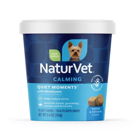 NaturVet Quiet Moments Melatonin Calming Soft Chew Supplement for Dogs 70 ct Dog Anxiety Supplements