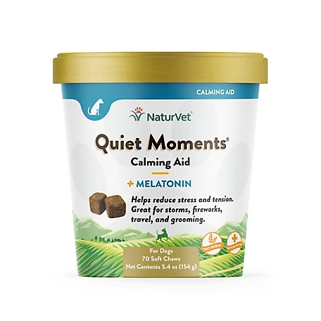 NaturVet Quiet Moments Melatonin Soft Chew Calming Supplement Treats for Dogs, 70 ct.