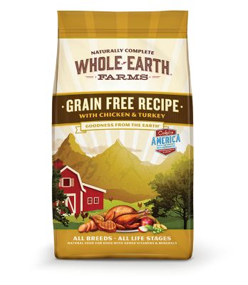 Whole Earth Farms Adult Grain-Free Chicken and Turkey Recipe Dry Dog Food Two dogs