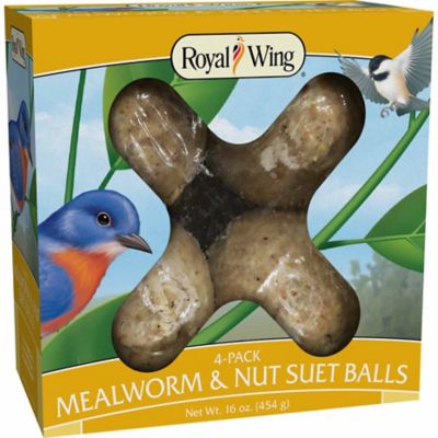 Royal Wing Mealworms and Nuts Suet Bird Food Balls, 16 oz., 4-Pack