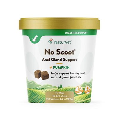 NaturVet No Scoot Plus Anal Gland Support Soft Chewable Digestive Supplement for Dogs, Pumpkin Flavor, 3.5 lb., 60 ct.