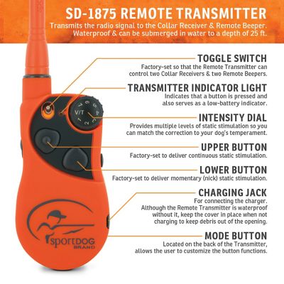 Image showing  UplandHunter 1875 Remote Dog Training Collar, 1 Mile Range, for Dogs 8 lb. or Larger with Neck Sizes 5-22 in.